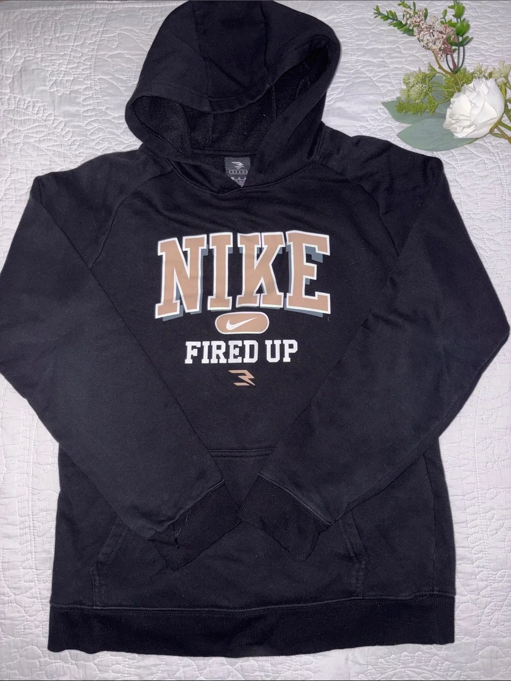 Nike Boys Black Hoodie with Tan Logo - Fired Up Graphic